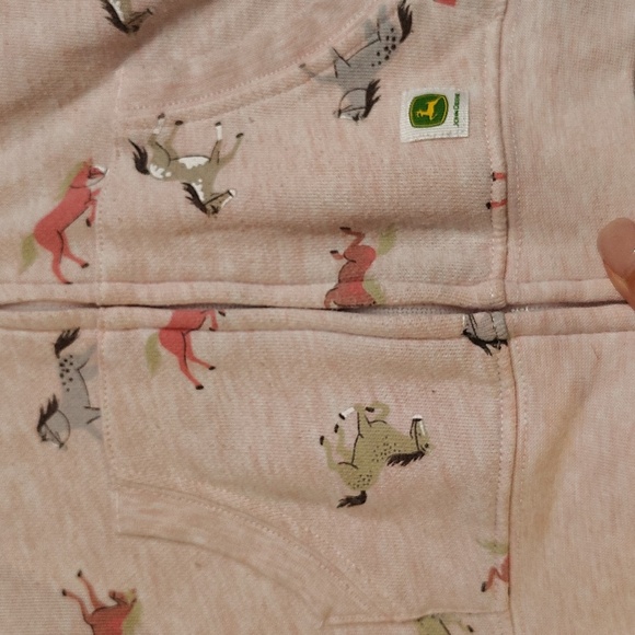 John Deere Pink Jacket Zip Up Toddler Girl 3T Hooded Front Pocket Horse Print - Picture 3 of 6